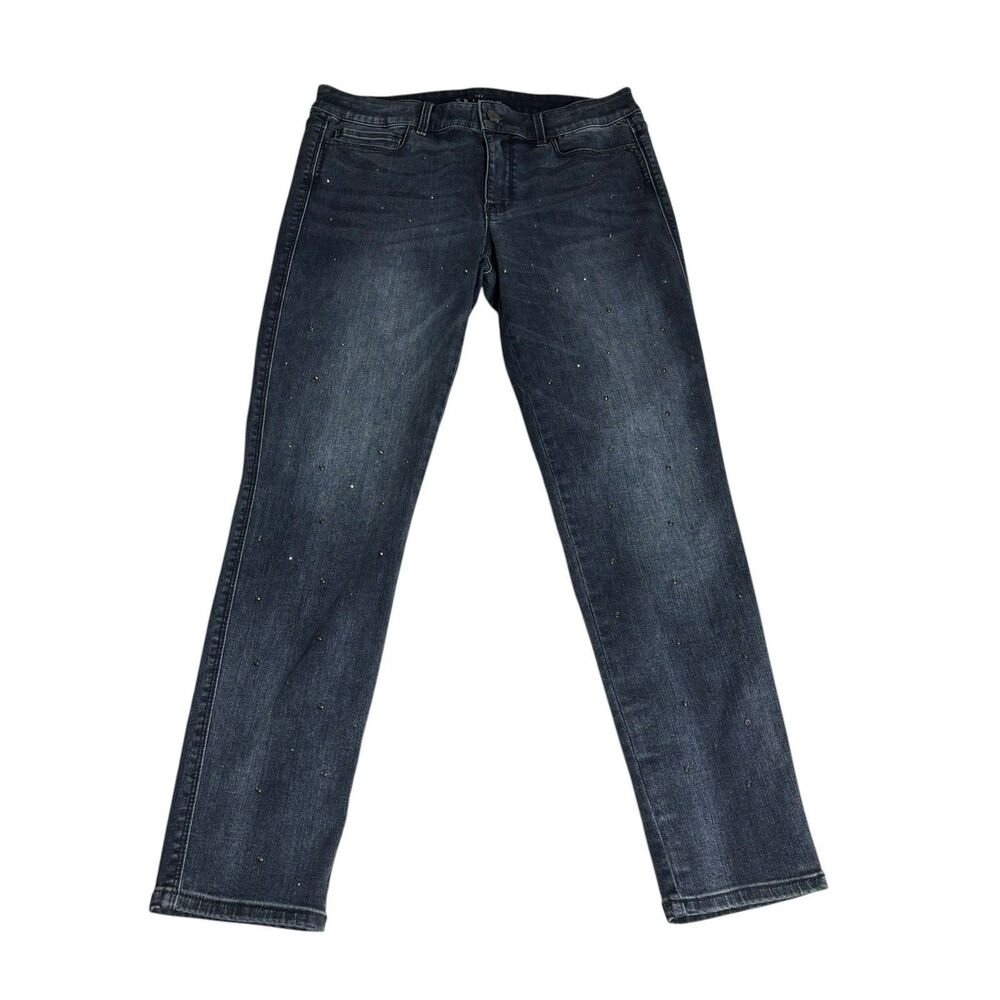 White House Black Market Dark Wash Rhinestone Skinny Ankle Jeans 8 Glam Grunge